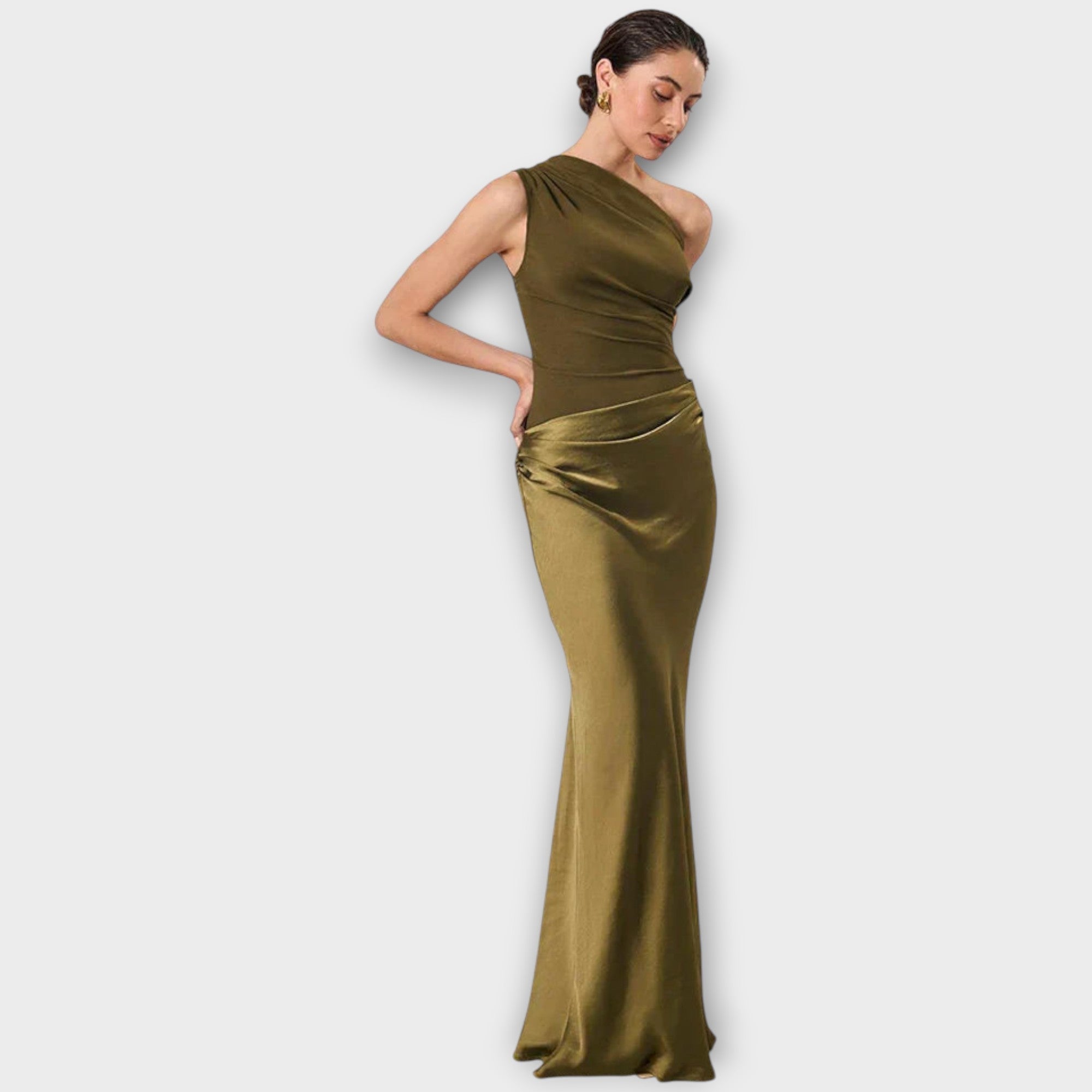 One-Shoulder Satin Evening Gown