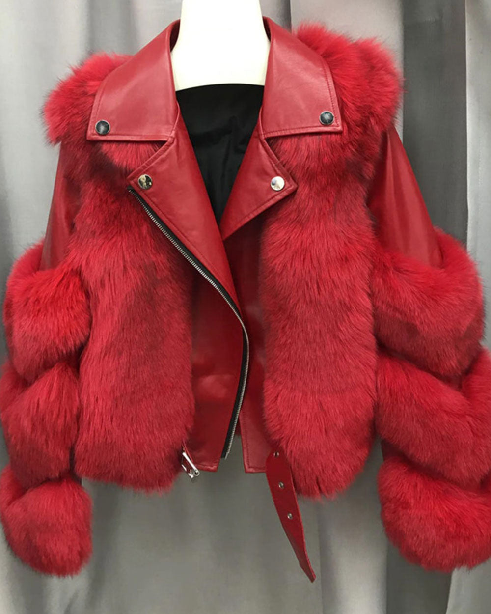 Women's winter warm long sleeves leather jacket
