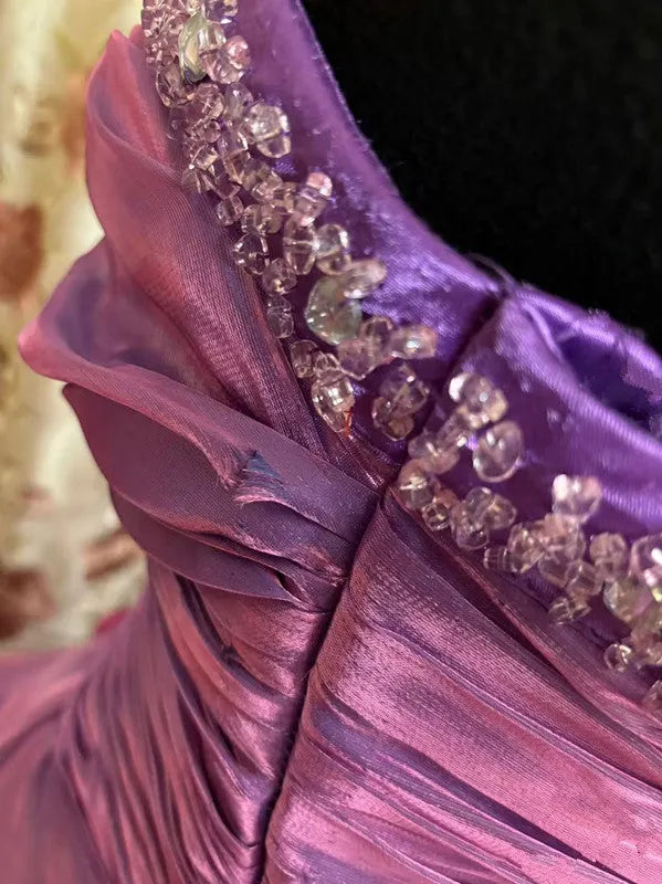 A Line Purple Strapless Prom Gown Unique Long Evening Dresses    25330