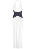 Halter Corset Draped Maxi Dress White