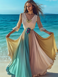 Summer vacation fashion elegant contrast color dress 562d