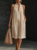 Cozy Minimalist Loose-fit Cotton-linen Jumpsuit