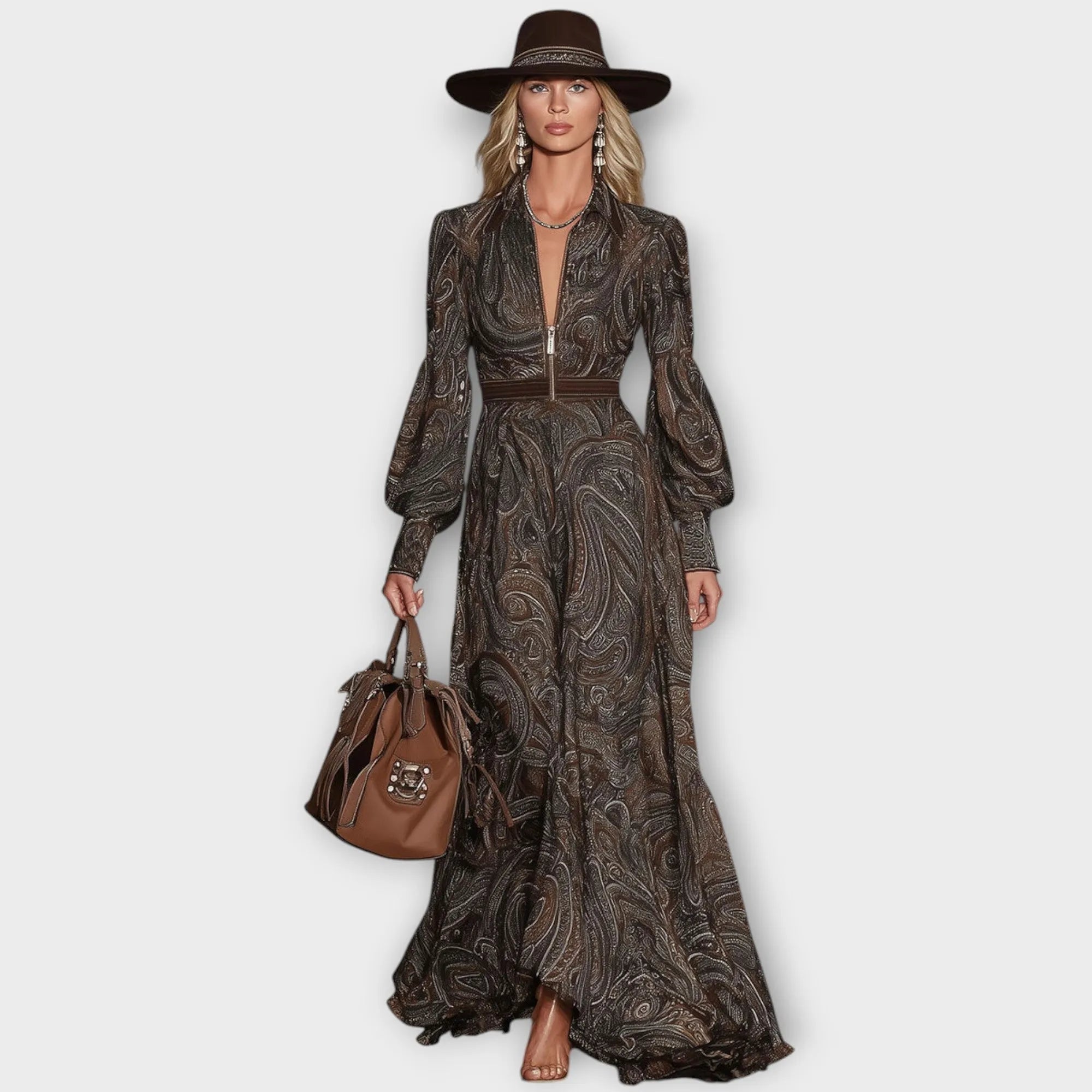 Paisley Zip-Front Maxi Dress