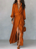 Elegant Vacation Terracotta Draped High-Slit Maxi Dress