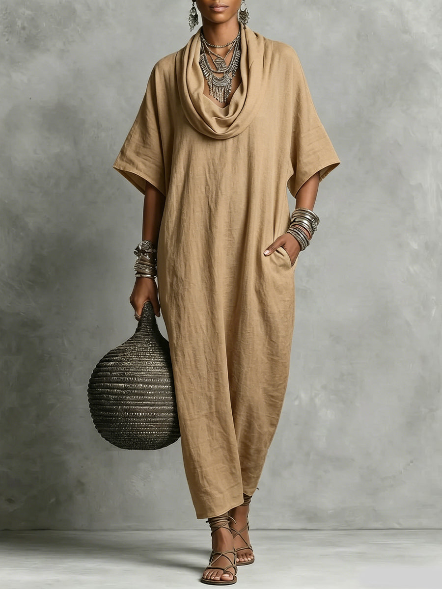 Women's Short-sleeve Draped-neck Dress