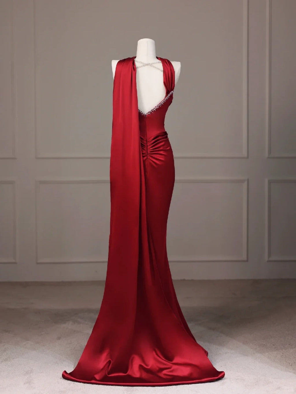 Red Mermaid Evening Dresses, Long Sleeveless Prom Party Gowns With Slit  25533