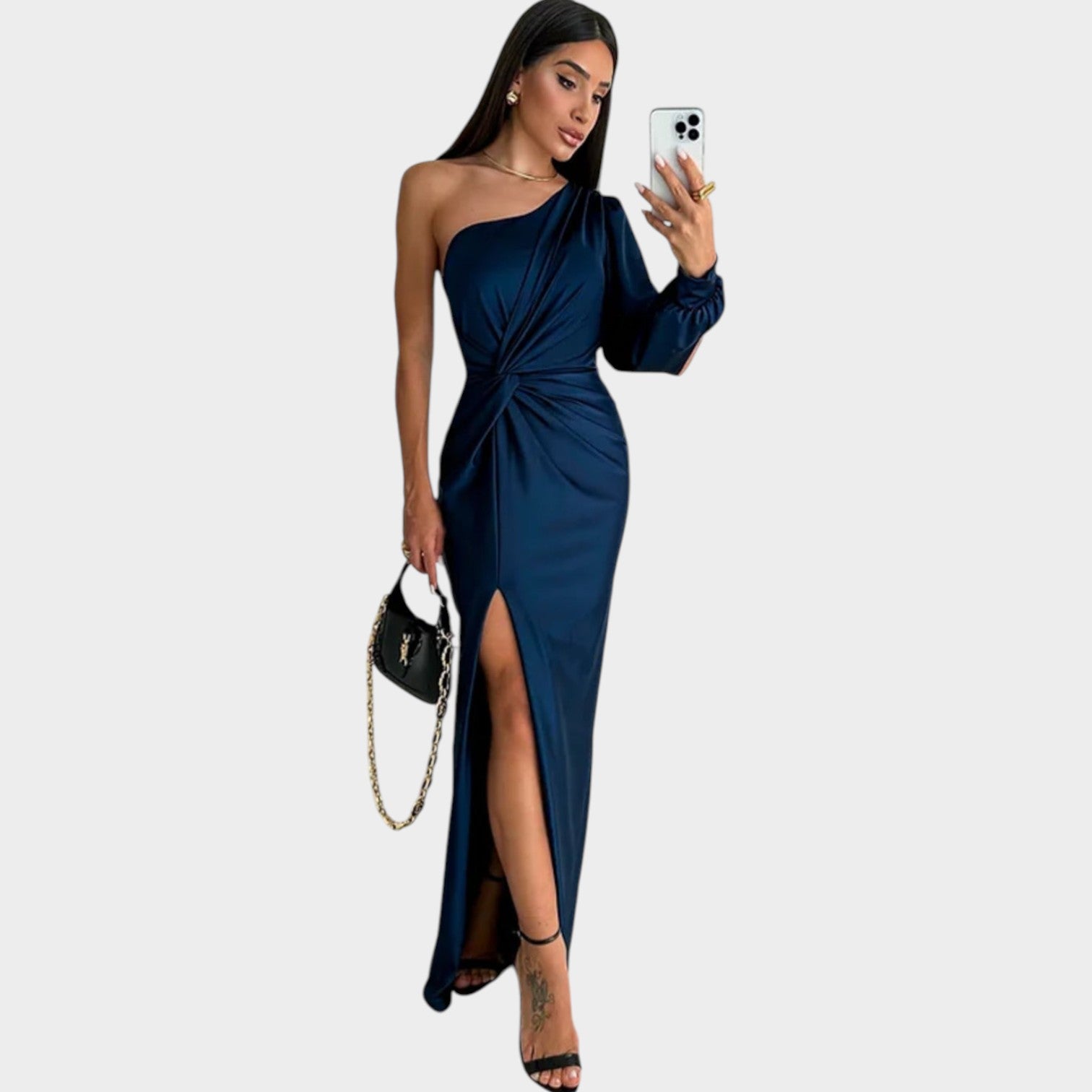 One-Shoulder Satin Evening Gown
