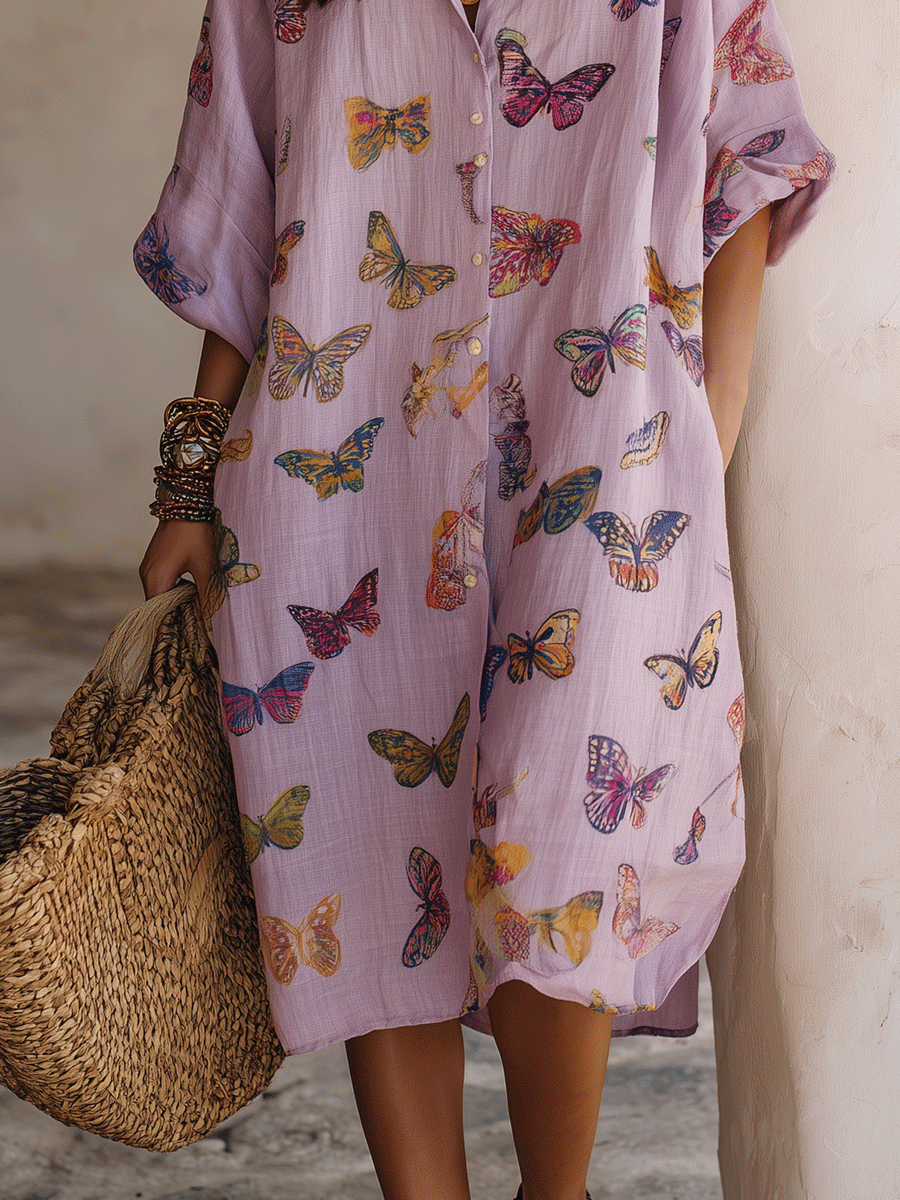 Romantic Boho Soft Fabric Everyday Wear Oversized Shirt Midi Dress