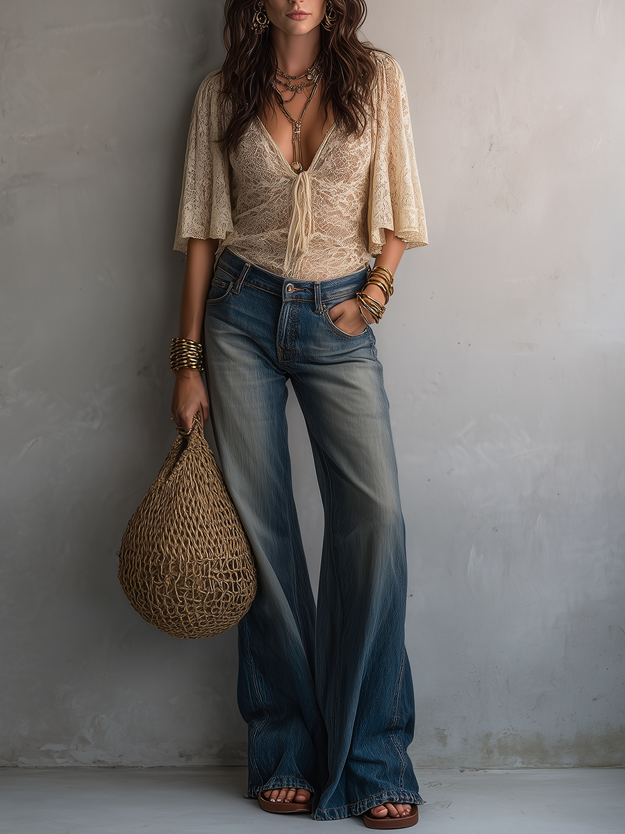 Resort Ivory Lace Flutter Sleeve Bodysuit Top