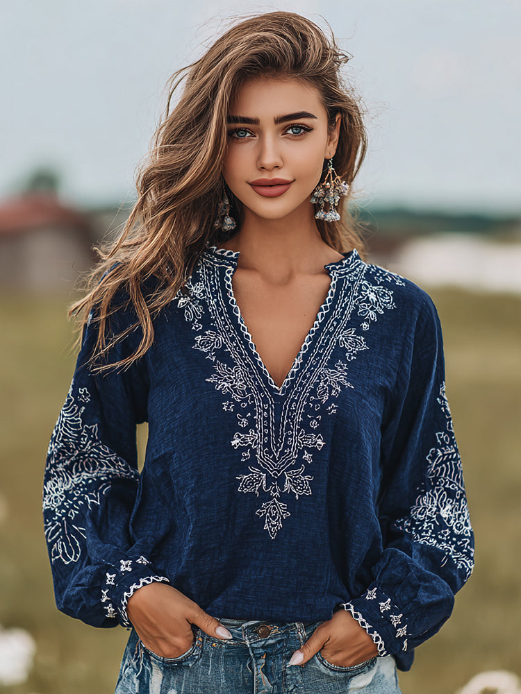 Women's Floral Art Print Flowy Linen Blend Tunic