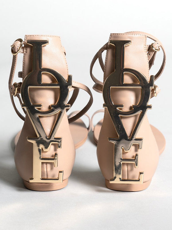 Metal Letters Split-Joint Bandage Open Toe Sandals