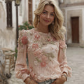 Women's Floral Embroidered Round Neck Comfortable Top