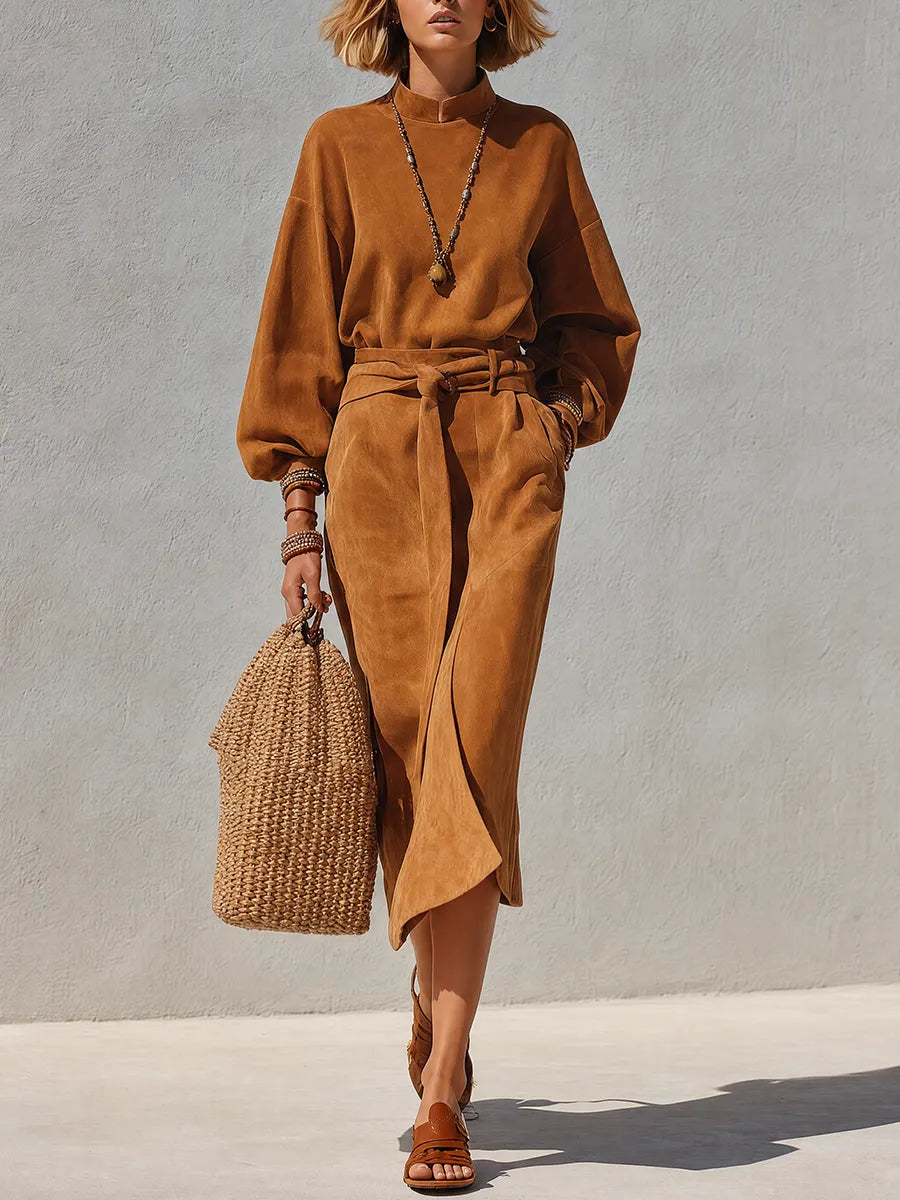 Effortless Chic Caramel Brown Co-Ord Skirt Set