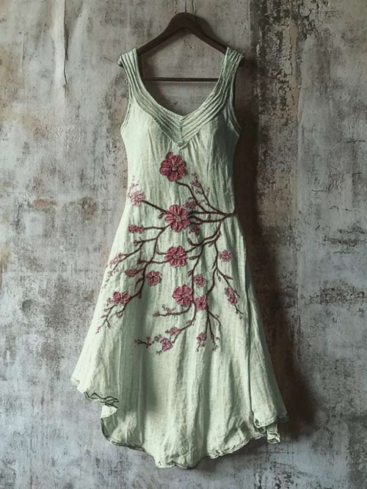 Vintage Celtic Knot With Cherry Blossoms Pattern Linen Tank Dress