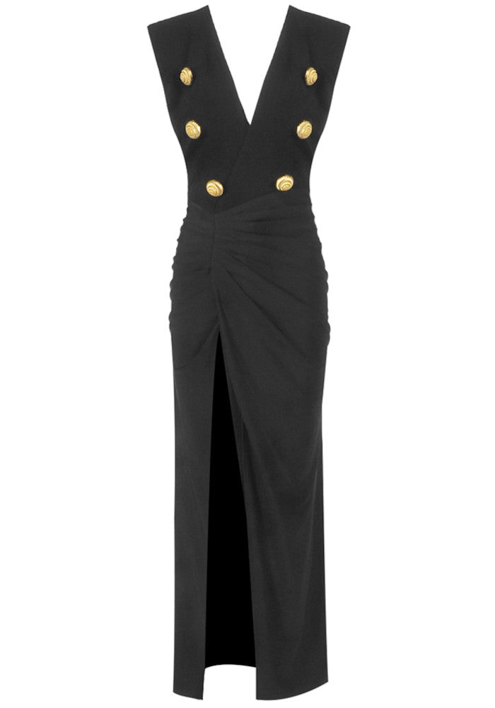Button Detail Maxi Dress Black