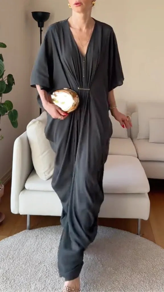 V Neck Batwing Sleeve Asymmetrical Hem Dress