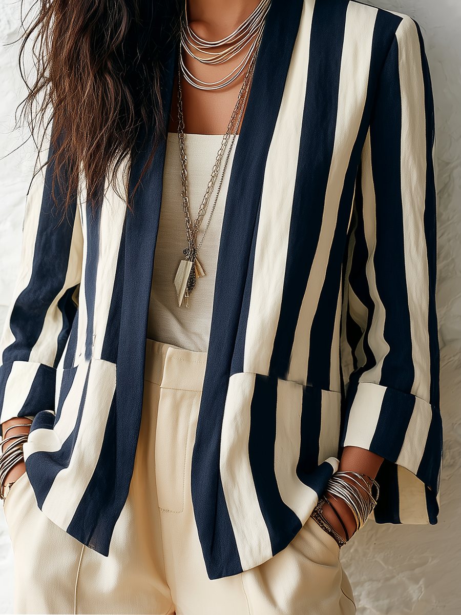 Classic Navy Stripe Relaxed Blazer