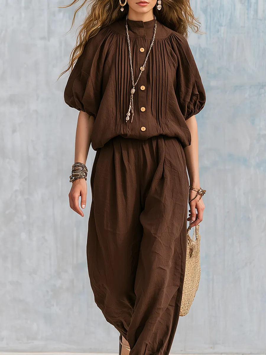 Bohemian Brown Cotton And Linen Suit