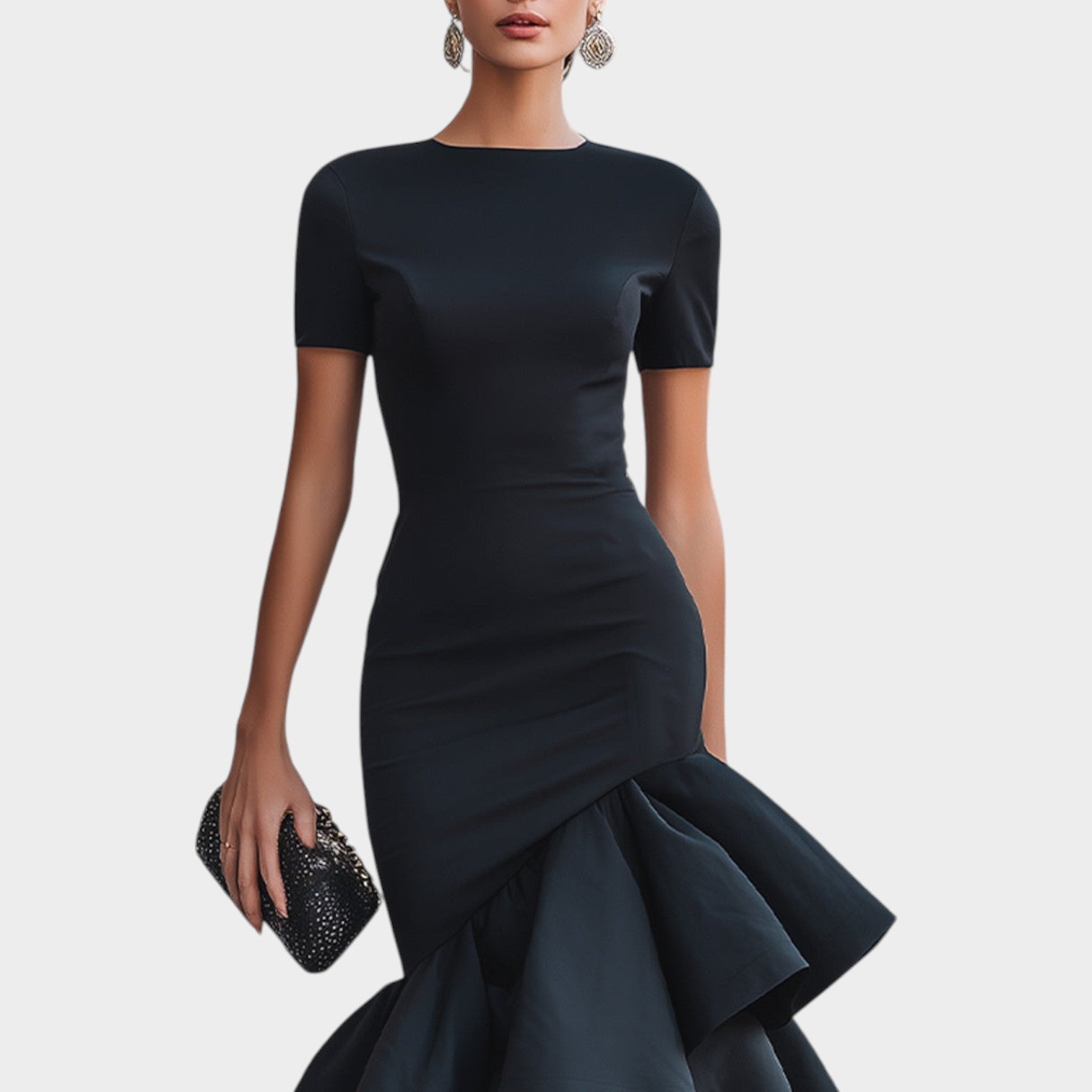 Ruffled High-Low Evening Dress