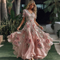 Women's Vacation Rose Floral Print Short Sleeve Dress