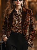 [24-hour shipping out]Casual Loose Retro Velvet Leopard Print Collar Blazer