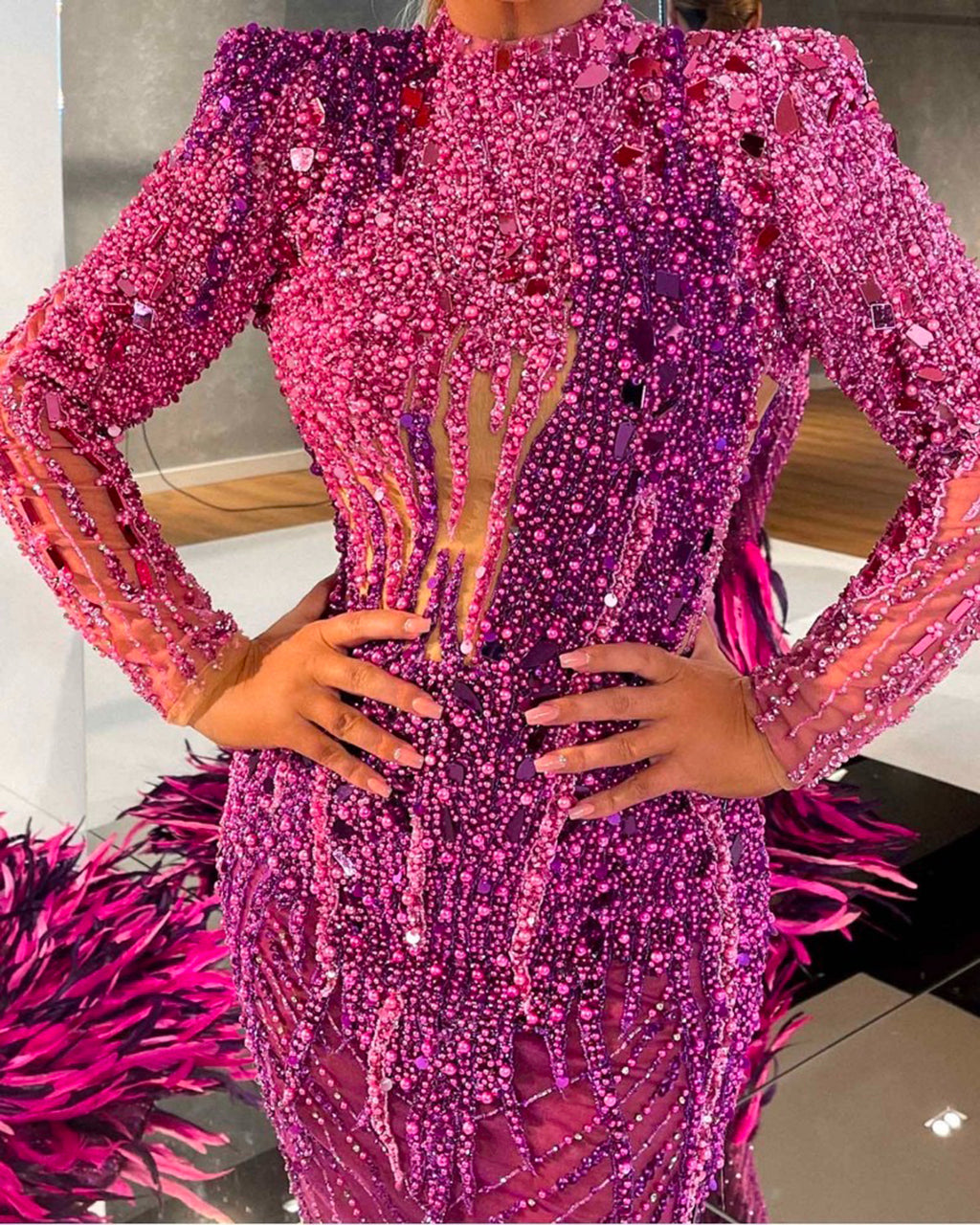 Women's Solid Color Sequins Dress - 01