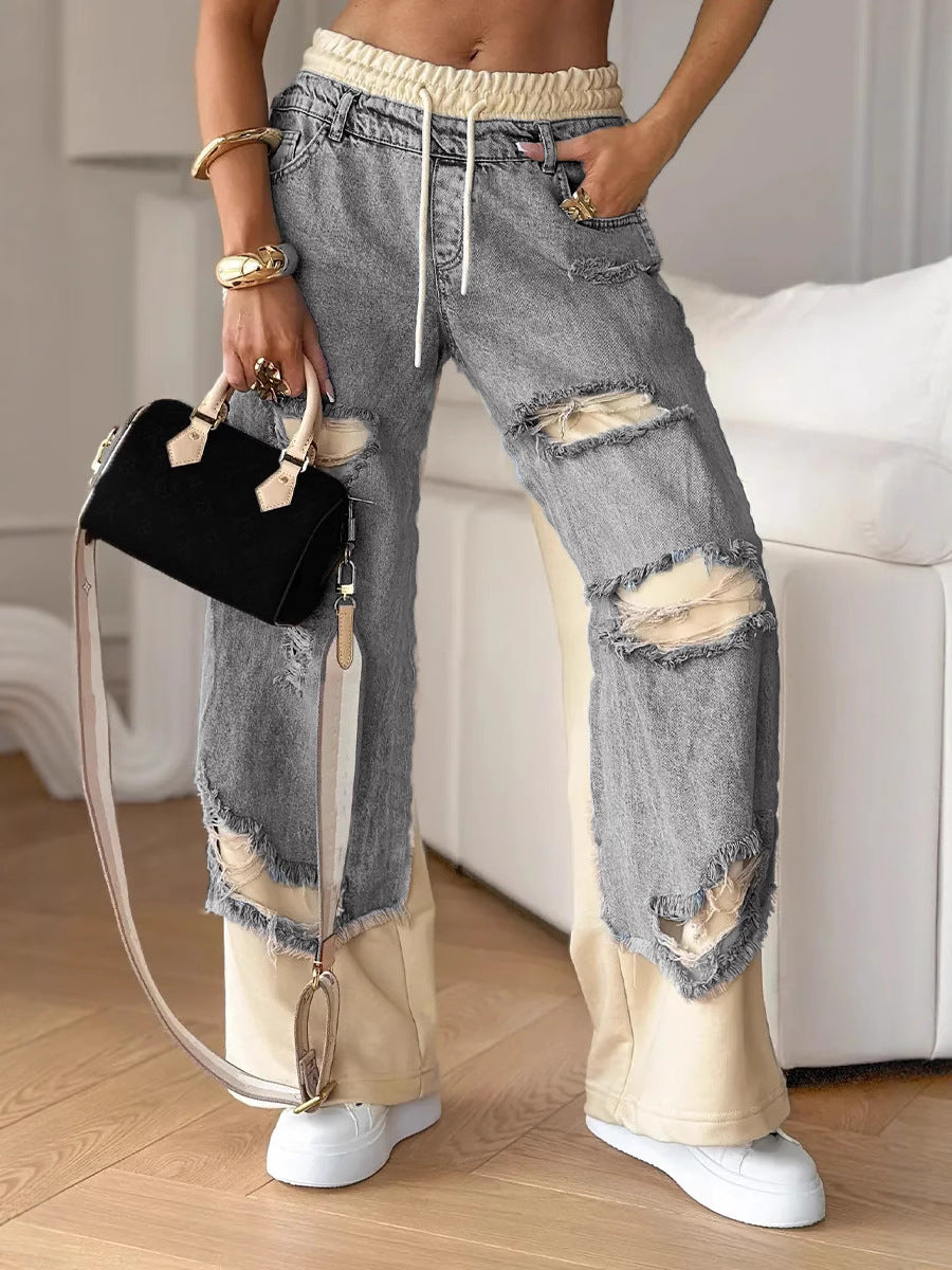 Distressed Patchwork Baggy Jeans