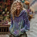 Vintage Green And Purple Rose Art Linen Hoodie
