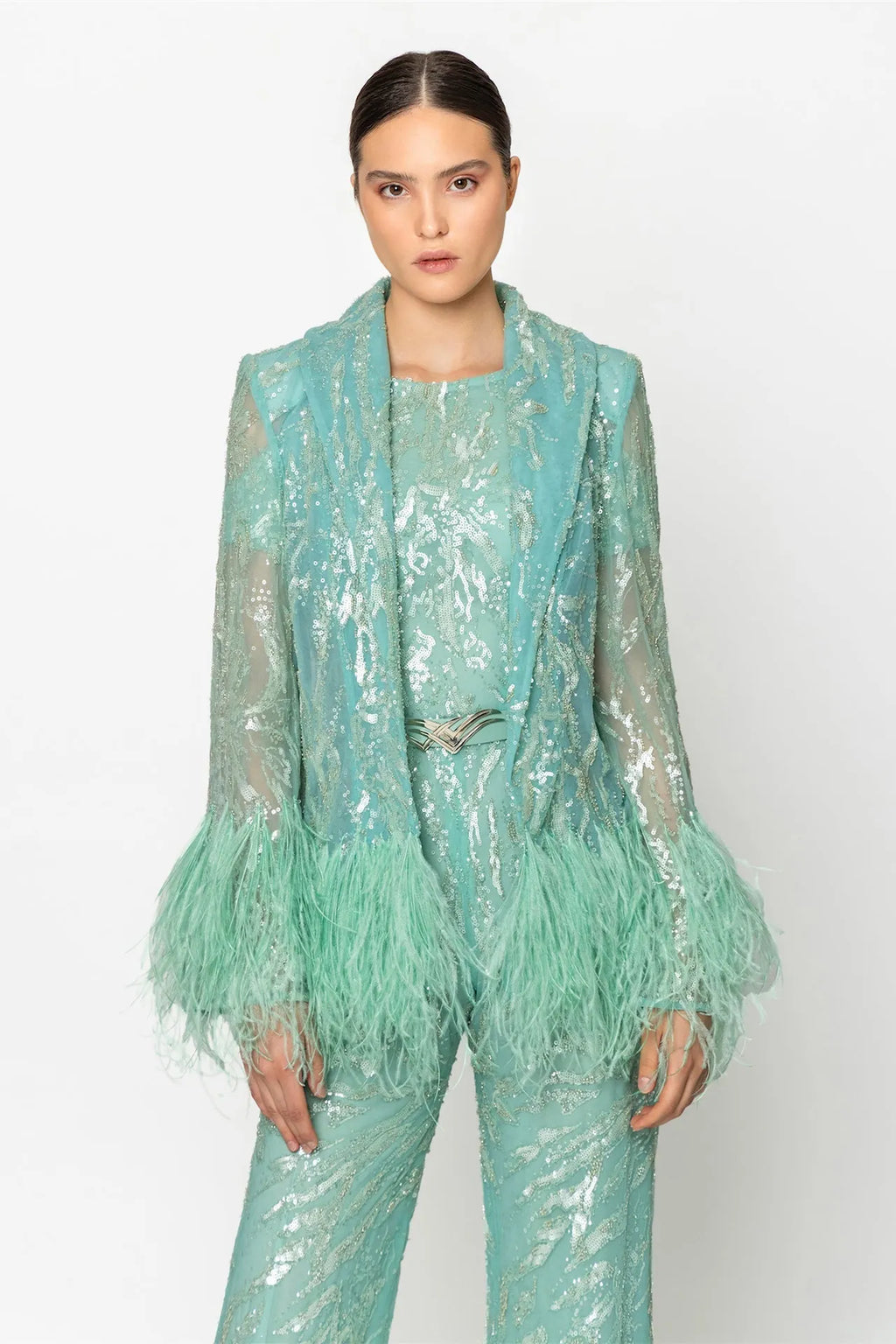 Fully embroided jumpsuit with jacket