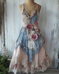 Summer Floral Embroidered Lace Patchwork Comfortable Linen Dress 836a