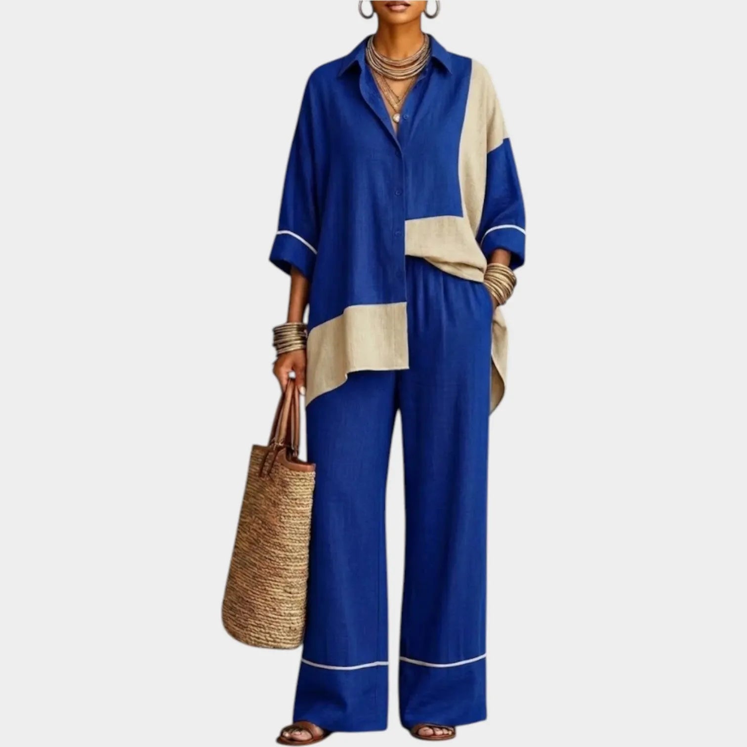 Color Block Relaxed Fit Two-Piece Set