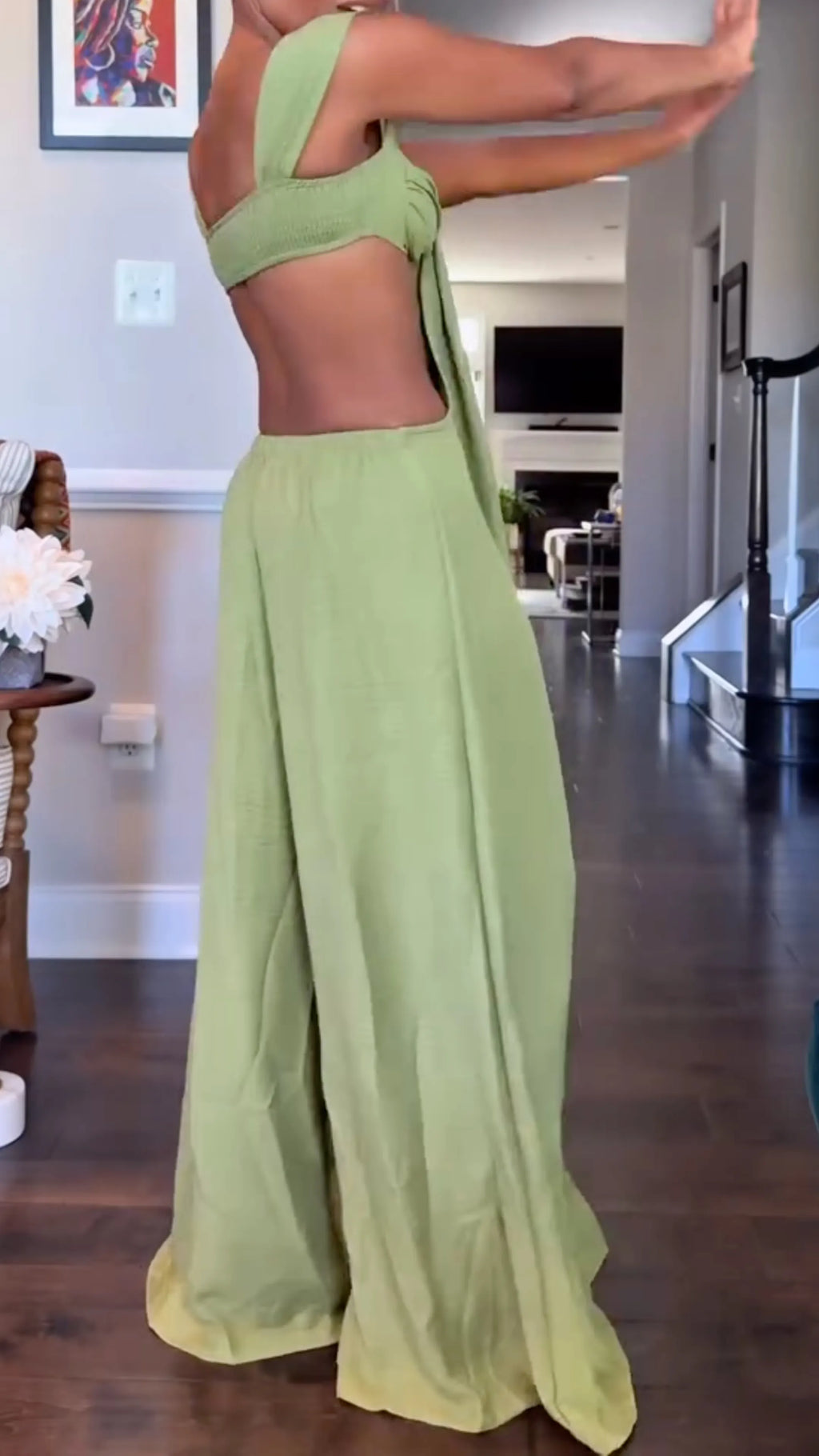 Cutout Tie‑Front Wide Leg Jumpsuit