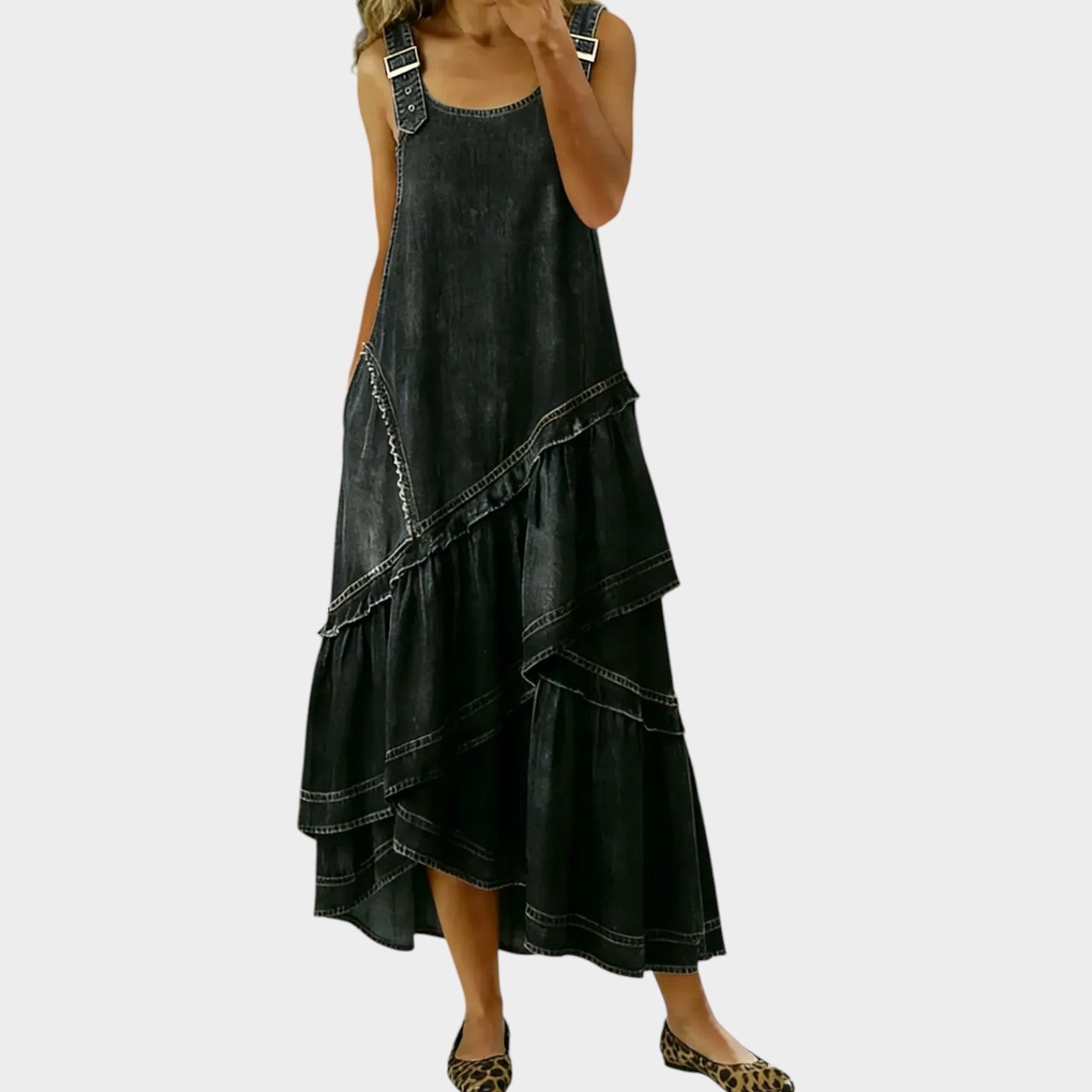 Vintage Denim Layered Maxi Dress