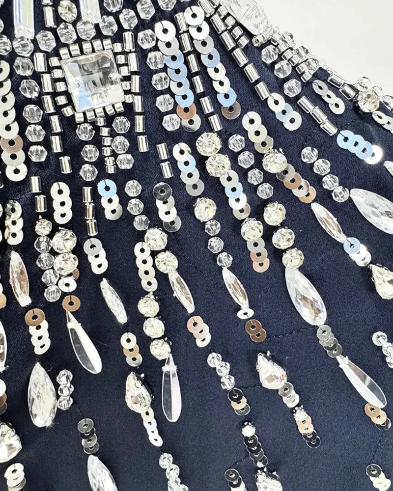 Embellished Cape Detail Maxi Dress Navy Blue
