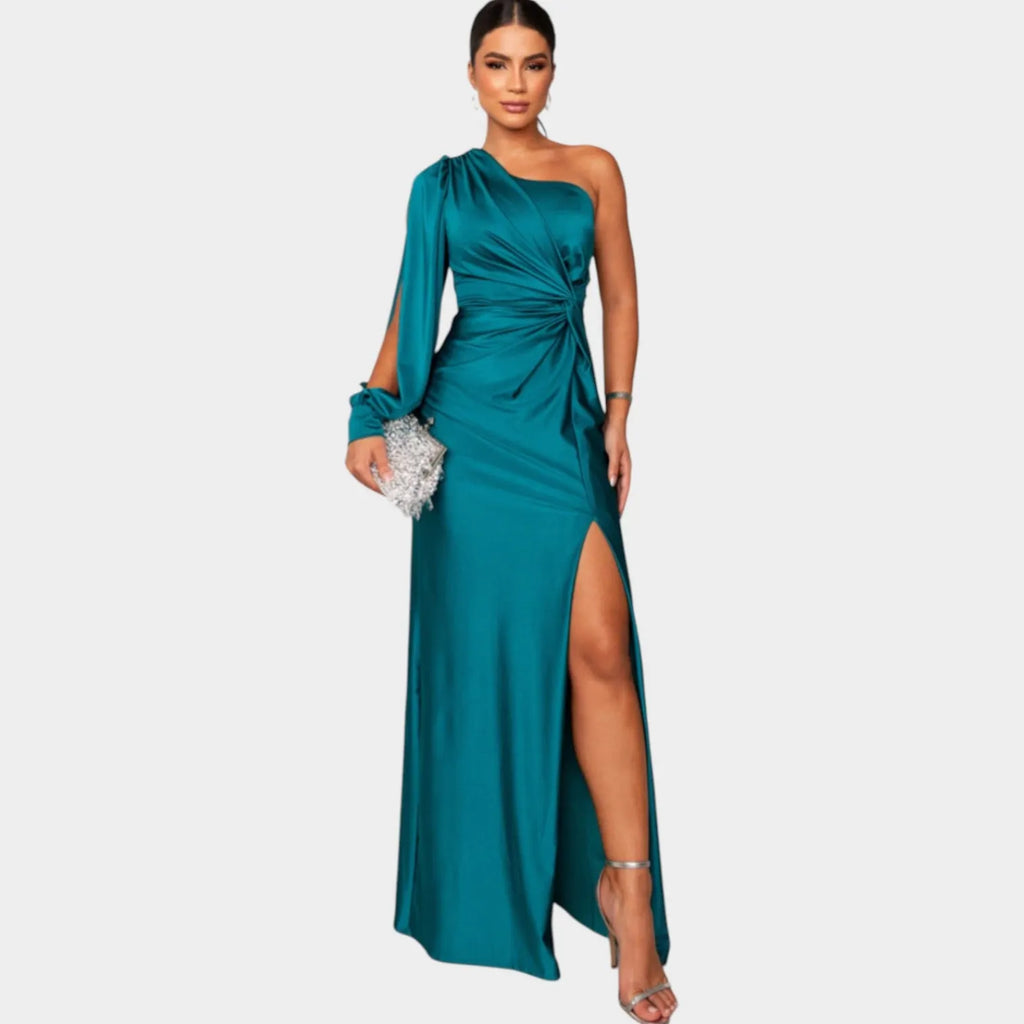 One-Shoulder Satin Evening Gown