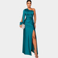 One-Shoulder Satin Evening Gown