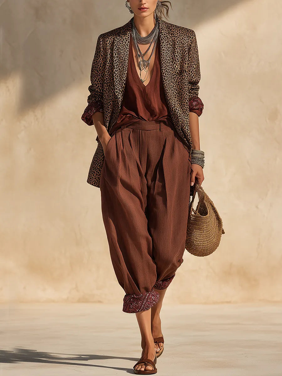 Bohemian Brown Leopard Print Suit