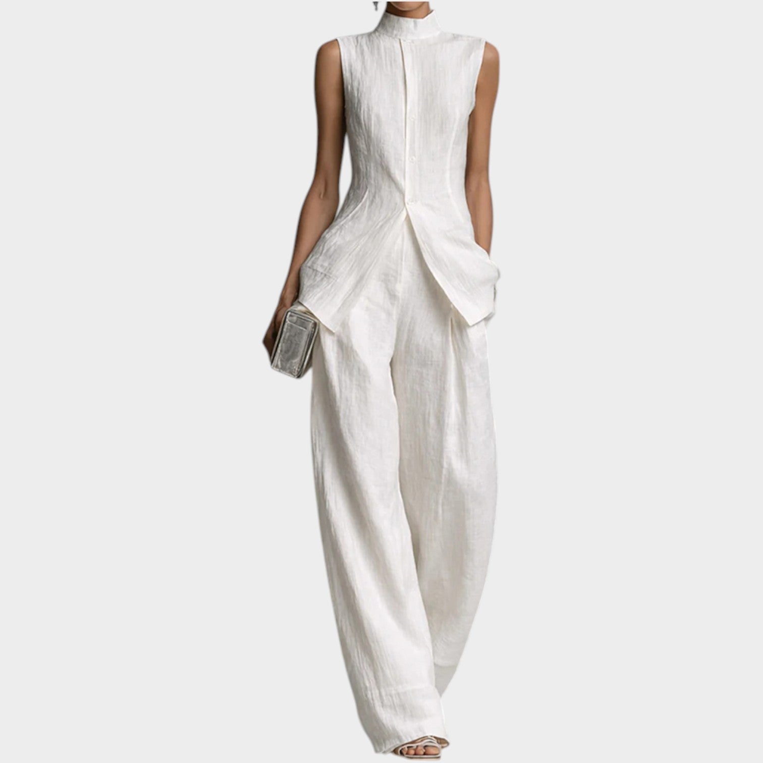 Sleeveless Tailored Wide-Leg Jumpsuit