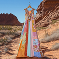 Women's Vintage Patchwork Flower Print V-neck Midi Dress