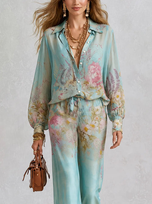 Baroque Blue Floral Print Set