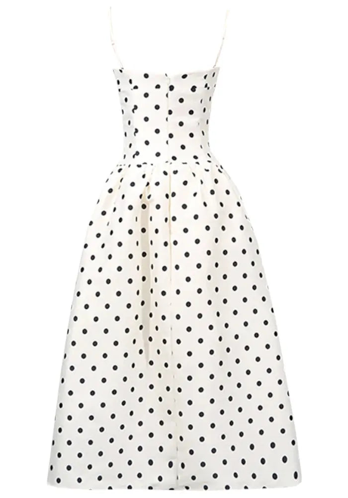 Polka Dot A Line Midi Dress Ivory