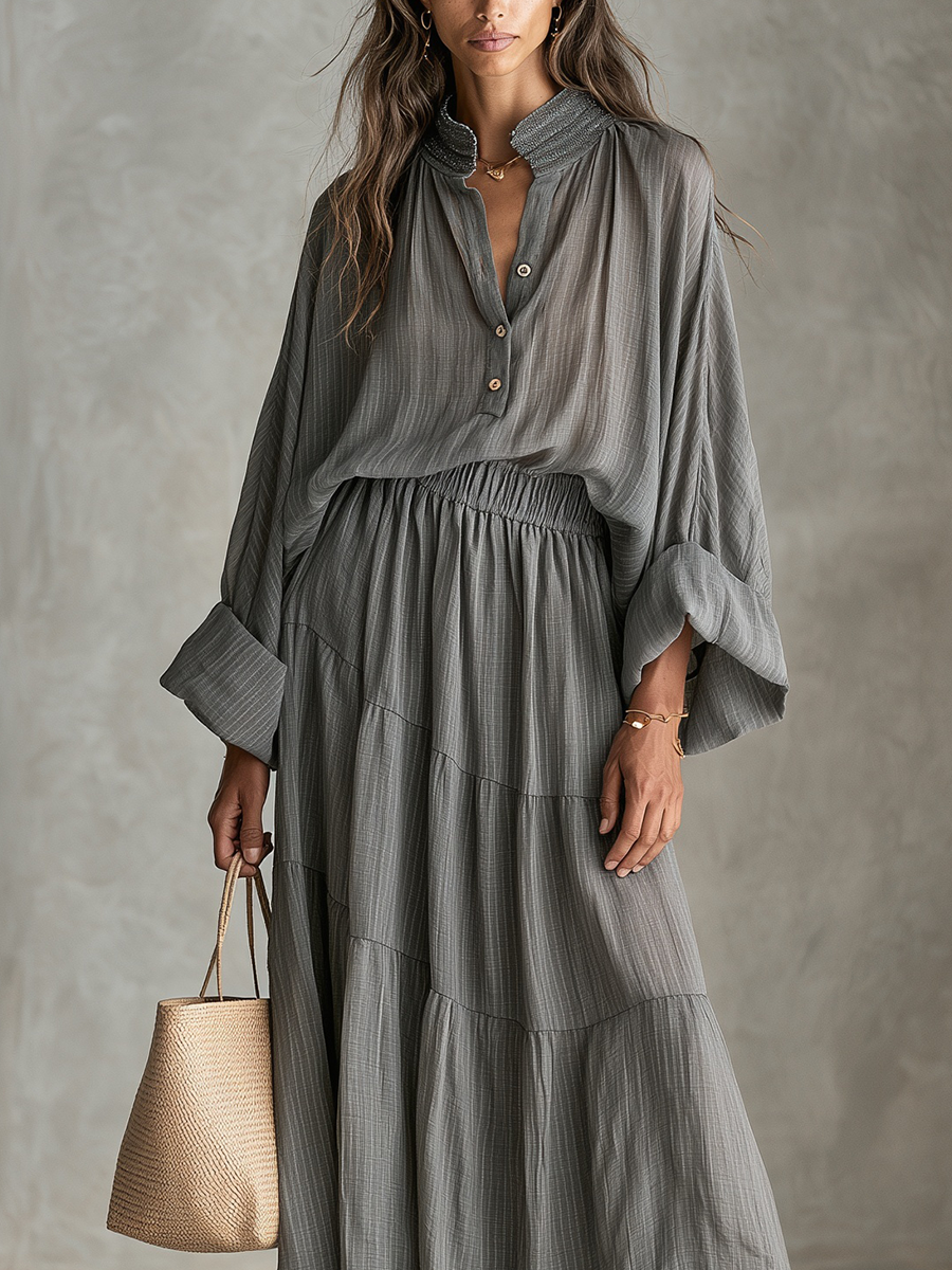 Bohemian Gray Textured Skirt Suit