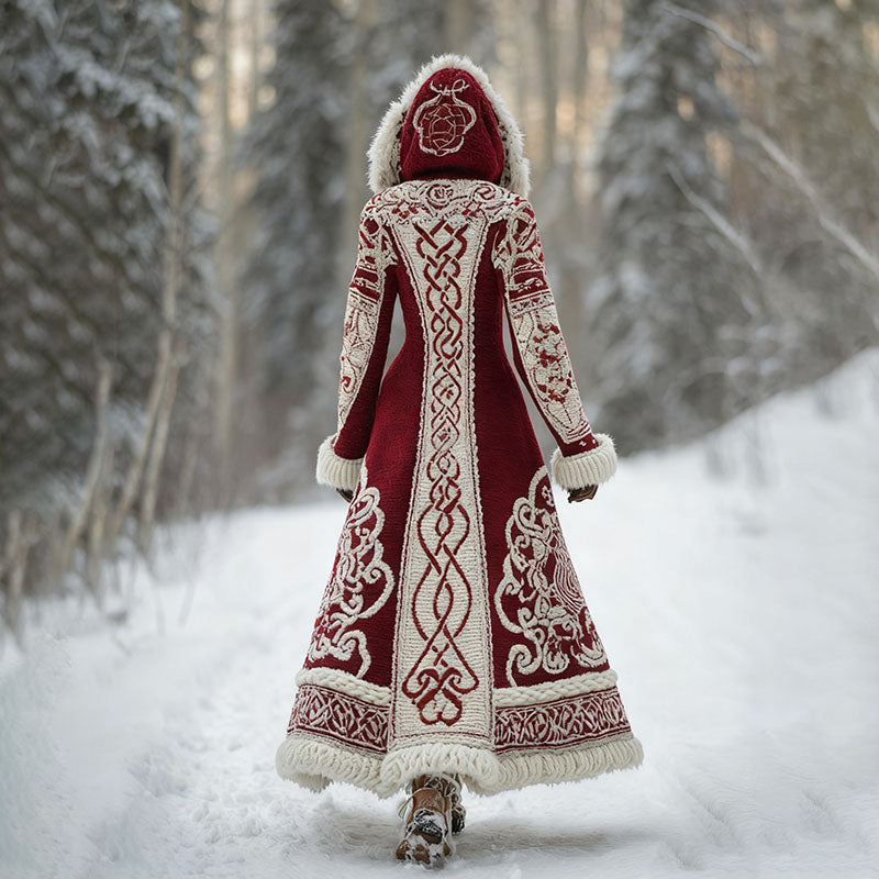 Women's Vintage Viking Celtic Knot Pattern Knit Hooded Sweater Coat
