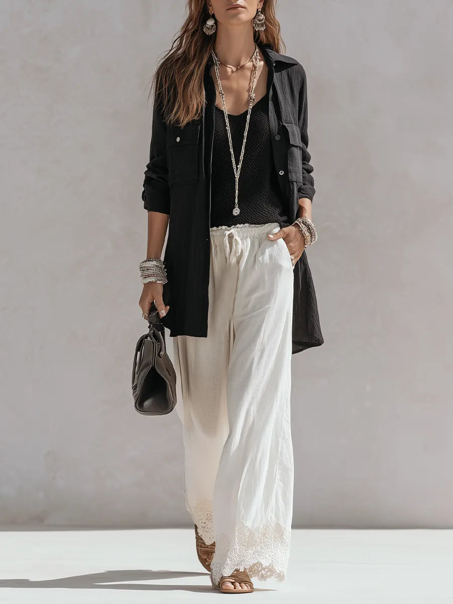 Bohemian Cotton Linen Lace Patchwork Three-piece Set