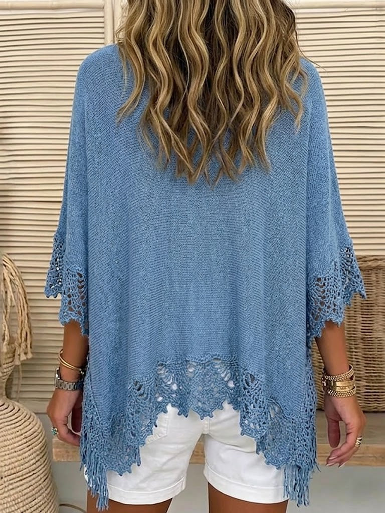 Women's Casual Hollow Lace Decorative Knit Pullover