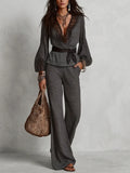 Smoky Grey Lace Bohemian Trouser Set