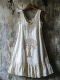 Tree Of Life Lace Patchwork Ruffle Hem Linen Dress