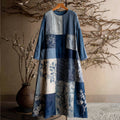 Japanese Style Plant Printed Patchwork Retro Tie-dyed Round Neck Dress