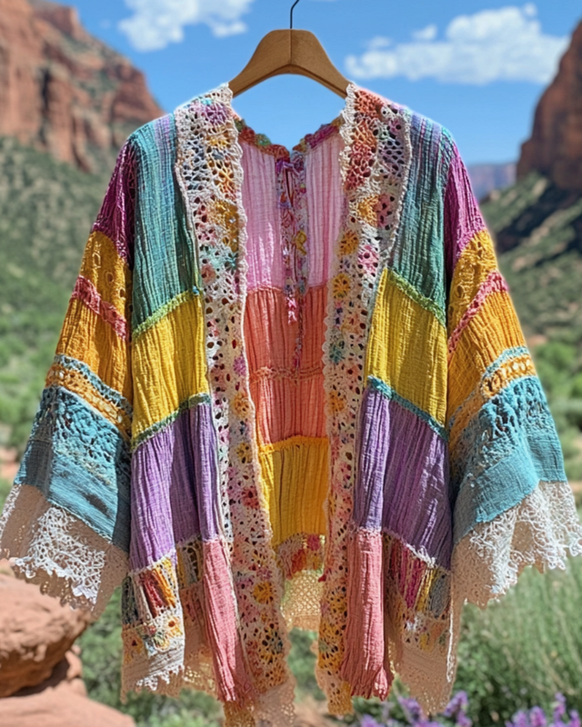 Summer Vintage Floral Lace Patchwork Cardigan 59cd