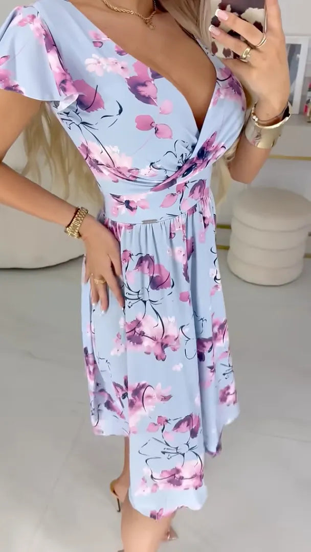 Premium Knit &  V-Neck Long Sleeve Midi Dress